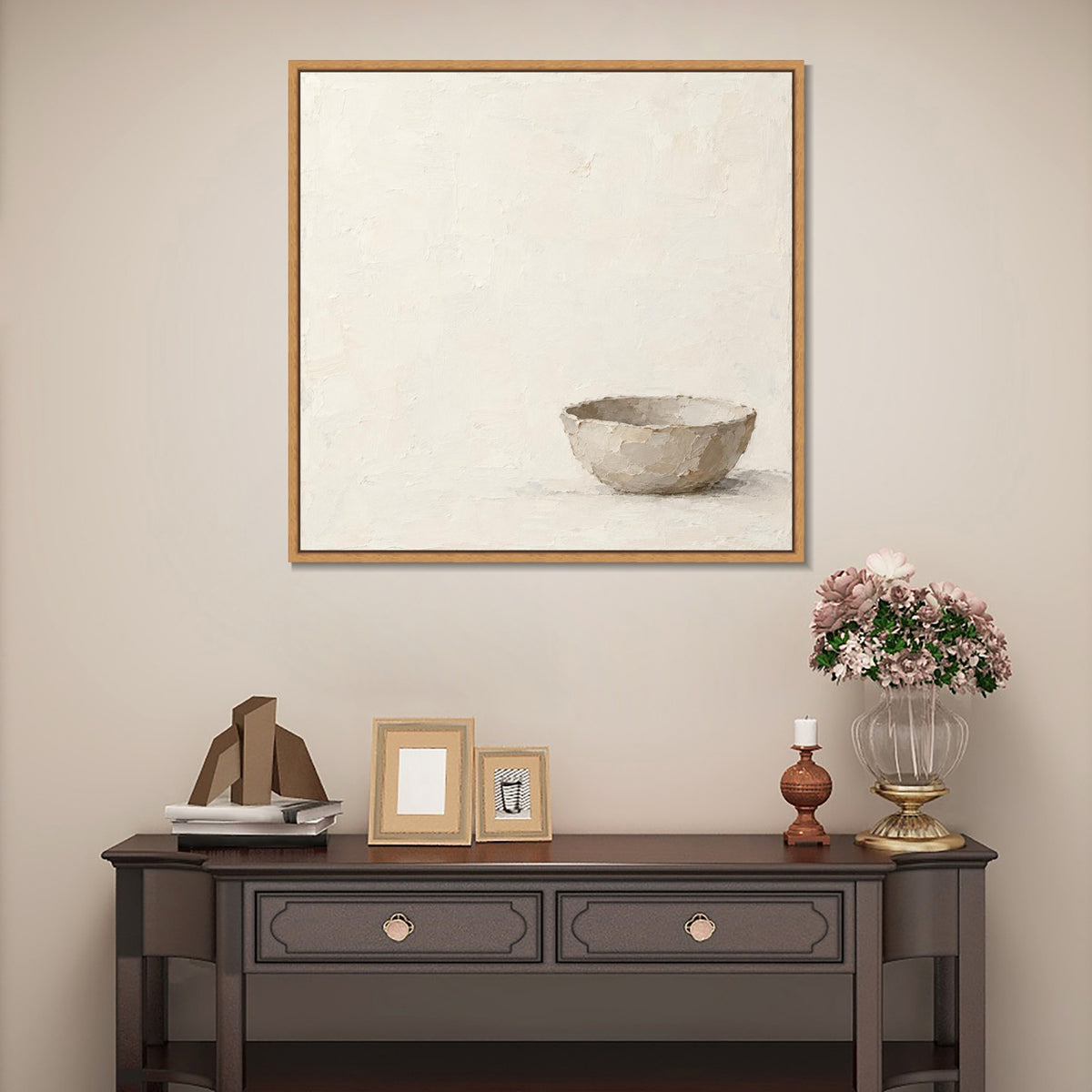 INVIN ART Framed Canvas 100% Handpainted Oil Painting An Empty Bowl Wall Art
