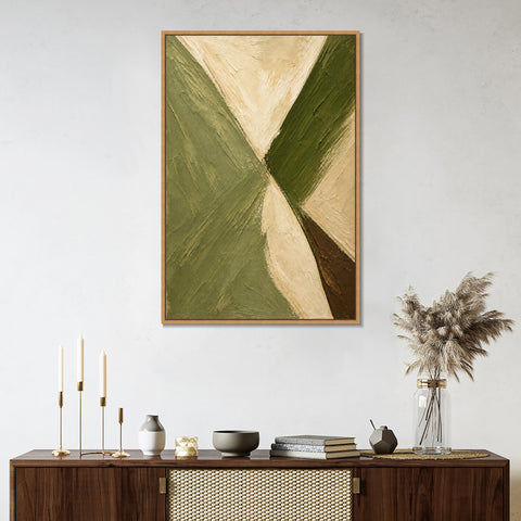 INVIN ART Framed Canvas 100% Handpainted Oil Painting Crossing Green Bands Wall Art