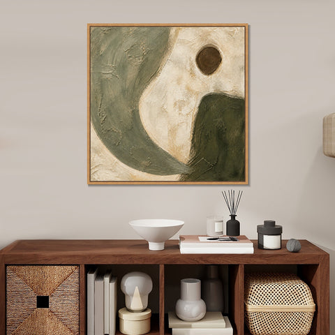 INVIN ART Framed Canvas 100% Handpainted Oil Painting Curves and a Brown Circle Wall Art