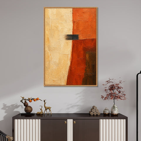 INVIN ART Framed Canvas 100% Handpainted Oil Painting Ochre and Rust Divide Wall Art