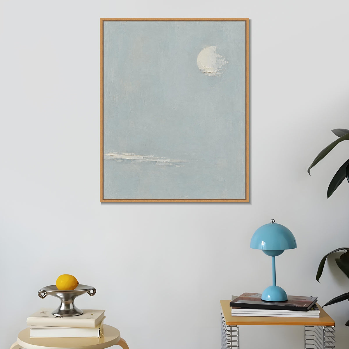 INVIN ART Framed Canvas 100% Handpainted Oil Painting Moon Above the Shallows Wall Art