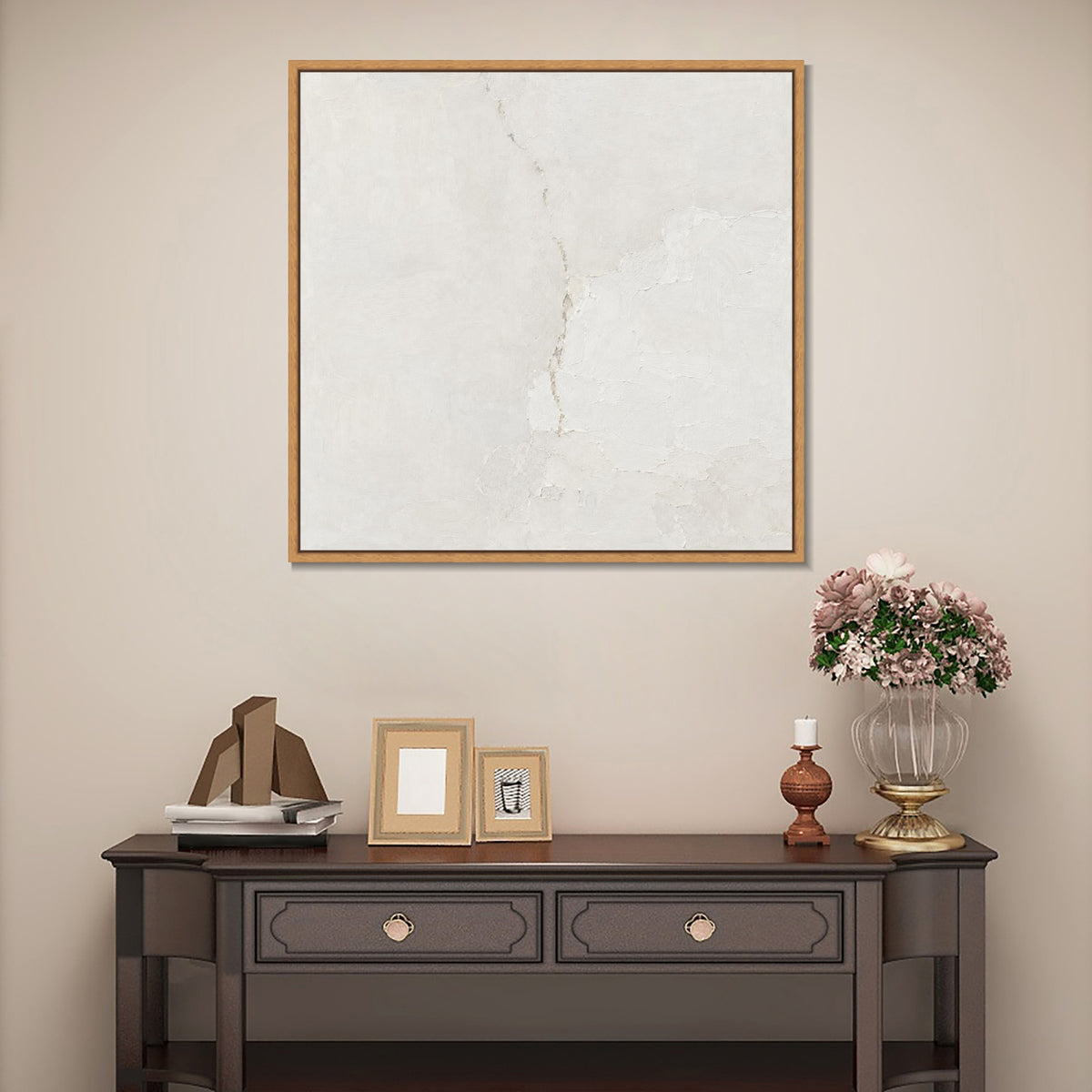INVIN ART Framed Canvas 100% Handpainted Oil Painting Mended White Wall Art