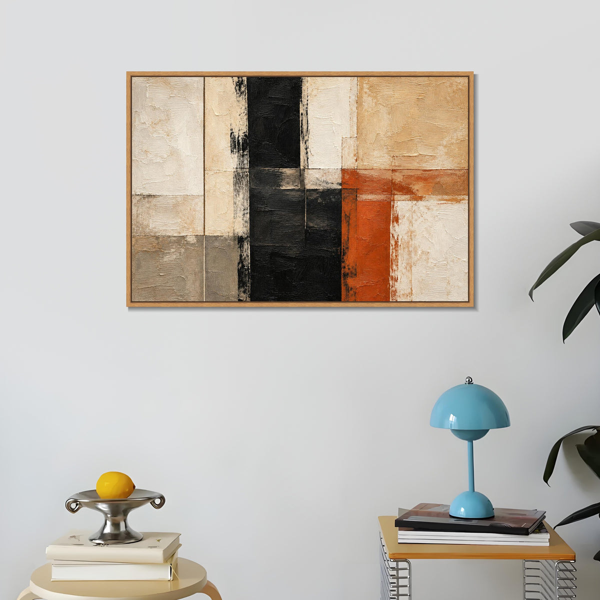 INVIN ART Framed Canvas 100% Handpainted Oil Painting Black and Rust Junction Wall Art