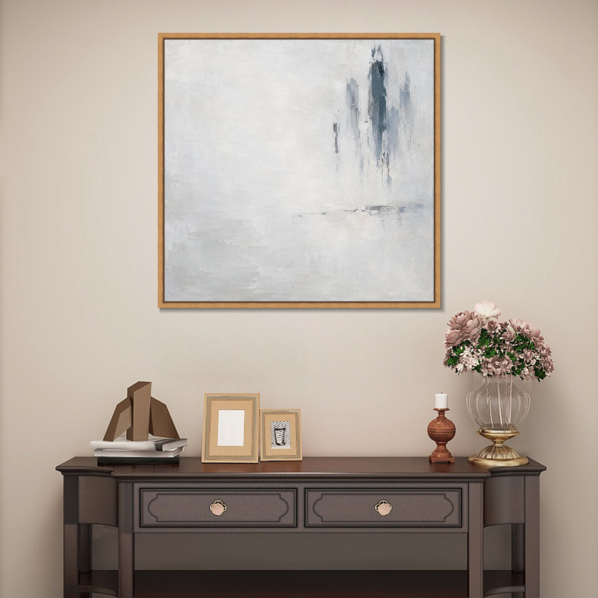 INVIN ART Framed Canvas 100% Handpainted Oil Painting Distant Rain Wall Art