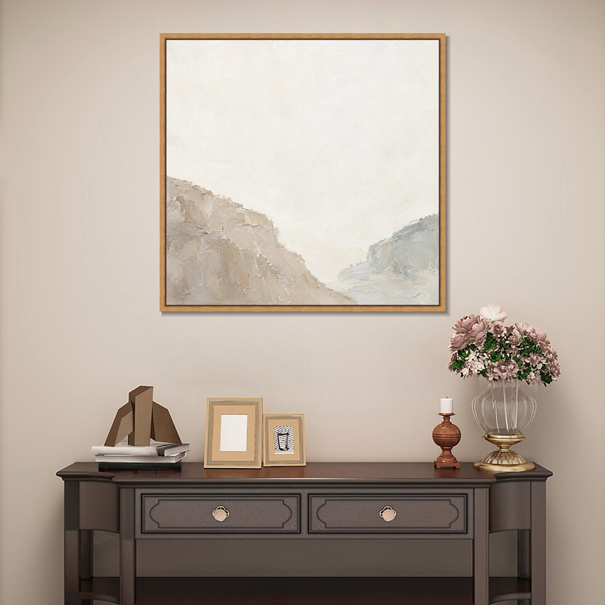 INVIN ART Framed Canvas 100% Handpainted Oil Painting Two Sides of an Empty Valley Wall Art