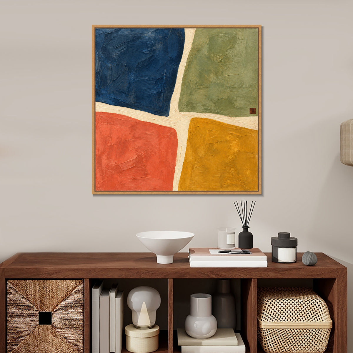 INVIN ART Framed Canvas 100% Handpainted Oil Painting Four Fields of Color Wall Art