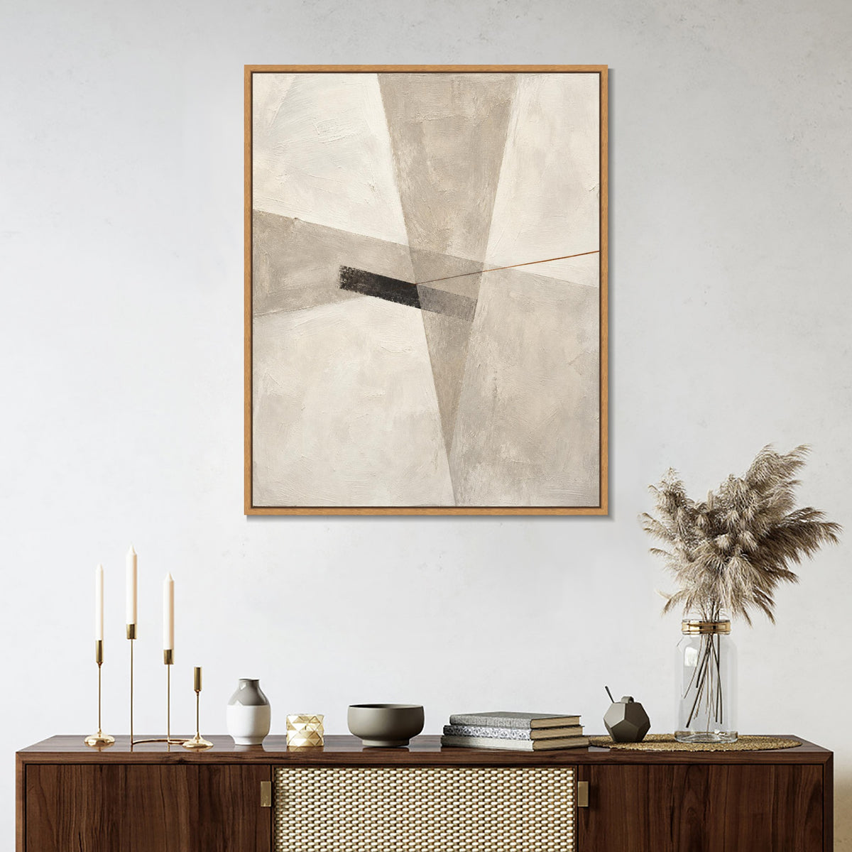 INVIN ART Framed Canvas 100% Handpainted Oil Painting Intersecting Gray Planes Wall Art
