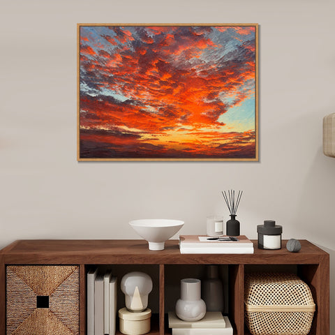 INVIN ART Framed Canvas 100% Handpainted Oil Painting Ember Clouds at Dusk Wall Art
