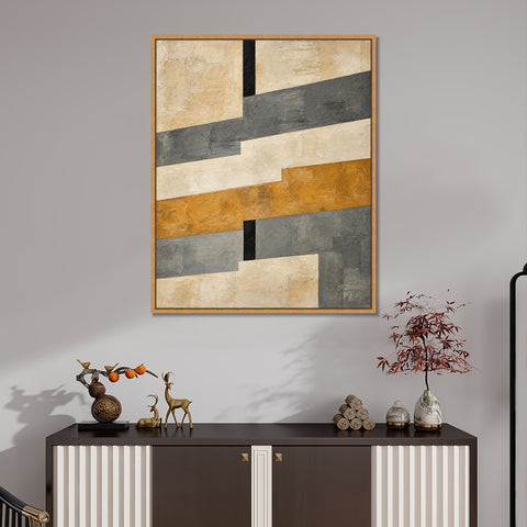 INVIN ART Framed Canvas 100% Handpainted Oil Painting Gray and Ochre Crossings Wall Art