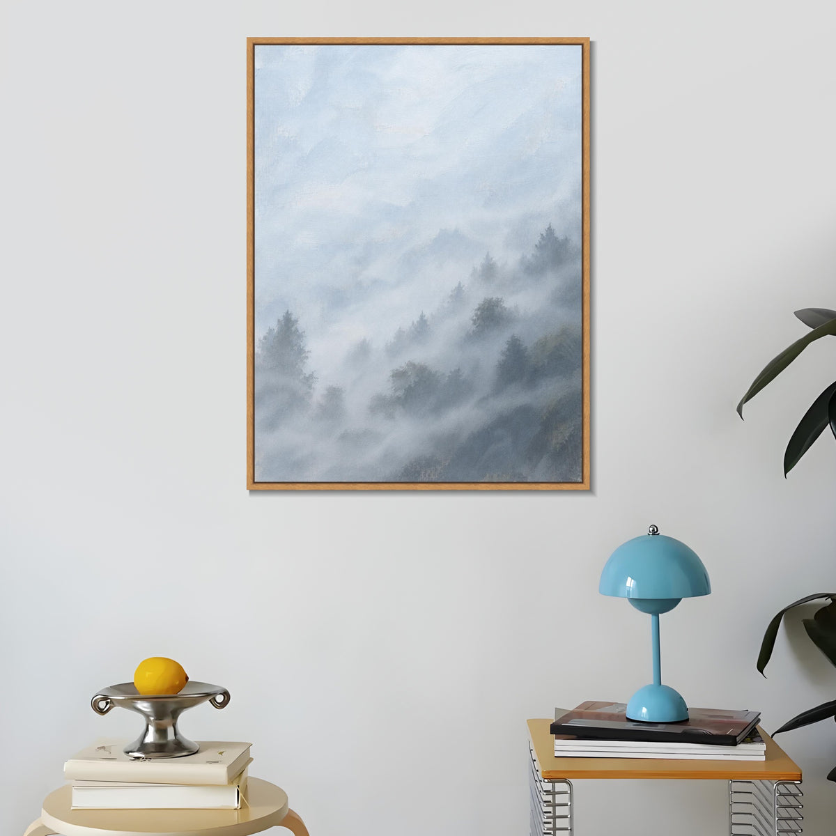 INVIN ART Framed Canvas 100% Handpainted Oil Painting Forest Slopes in Mist Wall Art