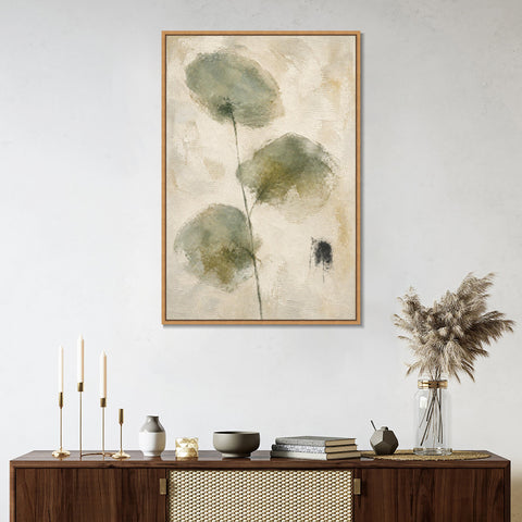 INVIN ART Framed Canvas 100% Handpainted Oil Painting Three Leaves on a Fine Stem Wall Art