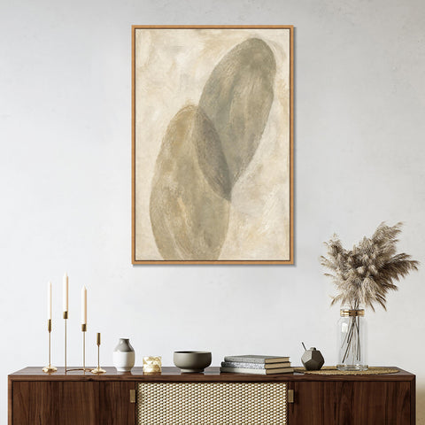 INVIN ART Framed Canvas 100% Handpainted Oil Painting Two Leaning Pebbles Wall Art
