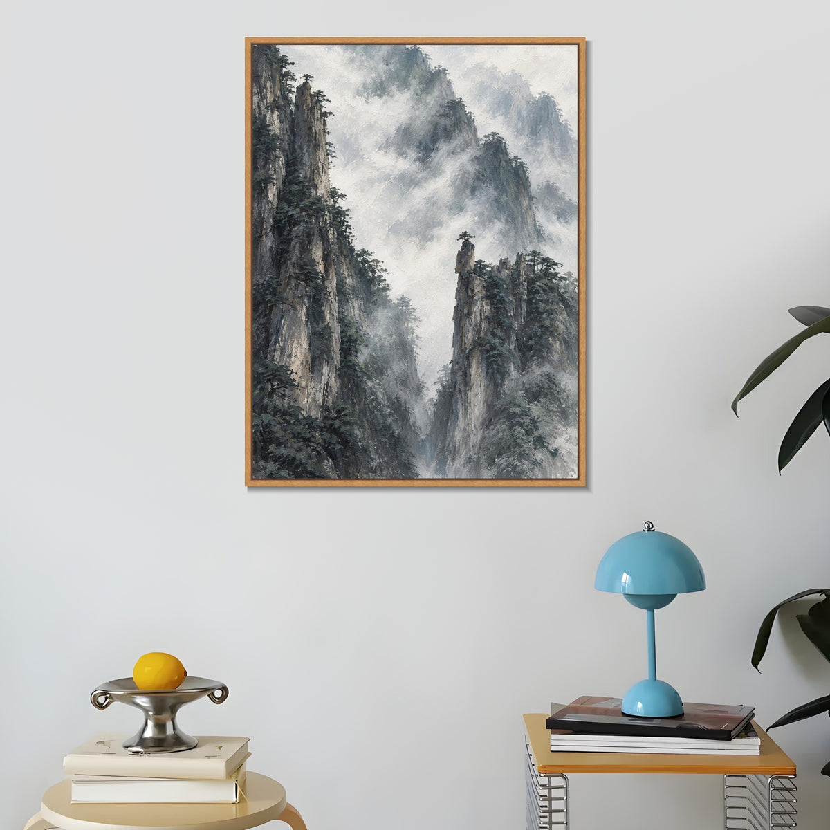INVIN ART Framed Canvas 100% Handpainted Oil Painting Clouds Around Stone Peaks Wall Art