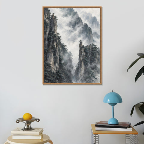 INVIN ART Framed Canvas 100% Handpainted Oil Painting Clouds Around Stone Peaks Wall Art