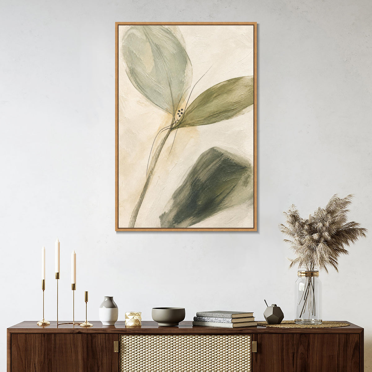 INVIN ART Framed Canvas 100% Handpainted Oil Painting Unfolding Green Leaves Wall Art