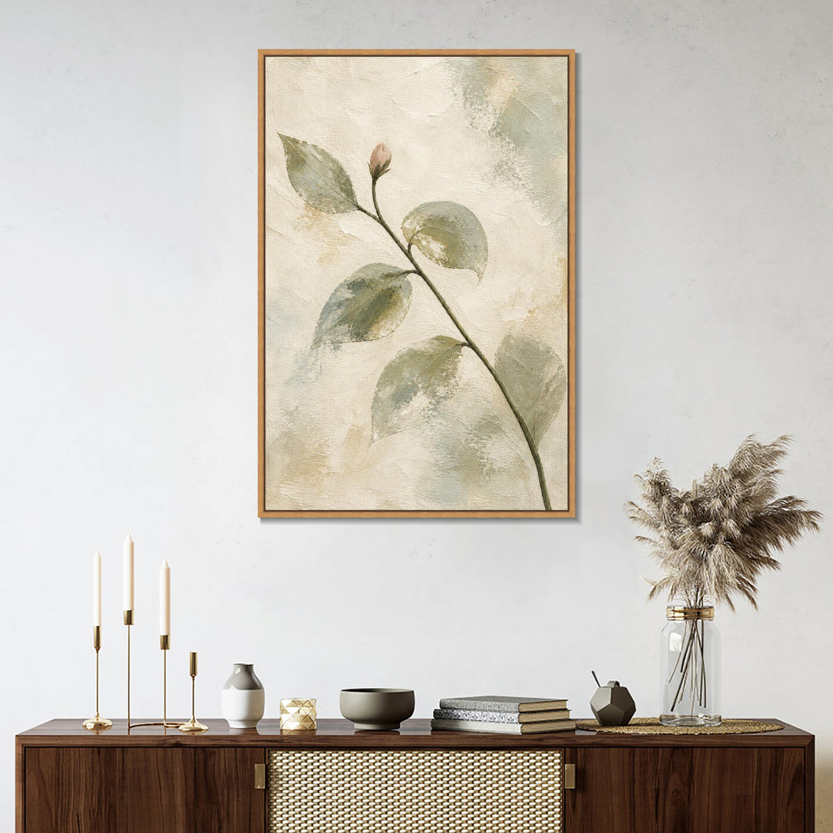 INVIN ART Framed Canvas 100% Handpainted Oil Painting First Bud on the Branch Wall Art