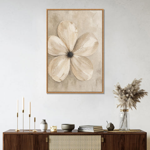 INVIN ART Framed Canvas 100% Handpainted Oil Painting Five Pale Petals Wall Art
