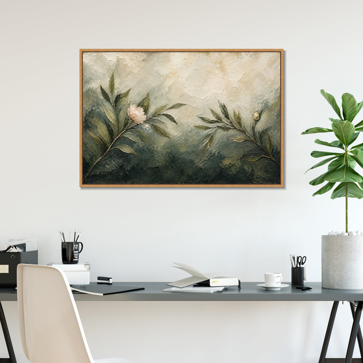INVIN ART Framed Canvas 100% Handpainted Oil Painting First Blossom in the Green Wall Art