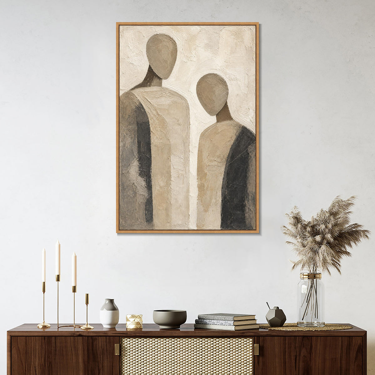 INVIN ART Framed Canvas 100% Handpainted Oil Painting Two Quiet Figures Wall Art