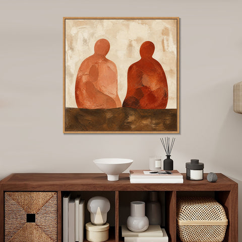 INVIN ART Framed Canvas 100% Handpainted Oil Painting Companions in Terracotta Wall Art