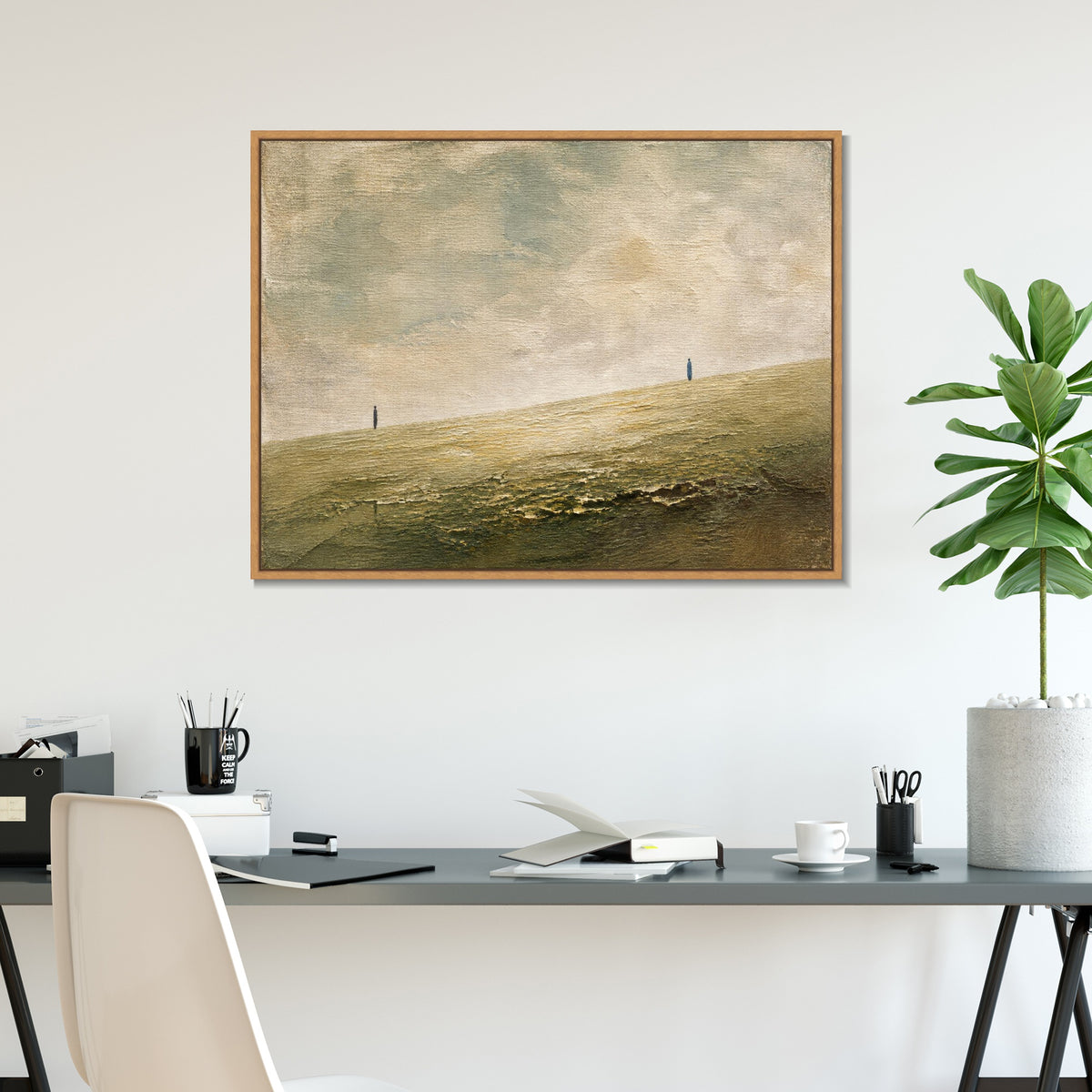 INVIN ART Framed Canvas 100% Handpainted Oil Painting Two Figures on the Open Field Wall Art