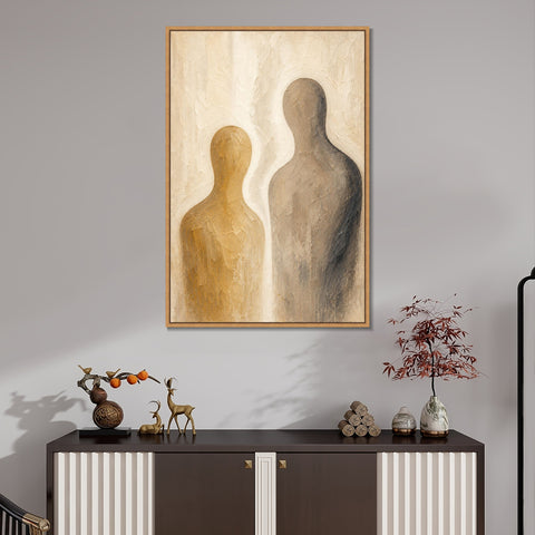 INVIN ART Framed Canvas 100% Handpainted Oil Painting Together in Warm Light Wall Art