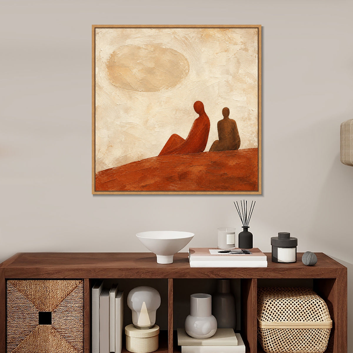 INVIN ART Framed Canvas 100% Handpainted Oil Painting Beneath the Golden Sky Wall Art