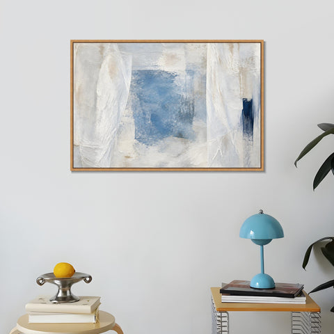 INVIN ART Framed Canvas 100% Handpainted Oil Painting Blue Window Traces Wall Art