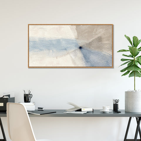 INVIN ART Framed Canvas 100% Handpainted Oil Painting Blue Gray Convergence Wall Art