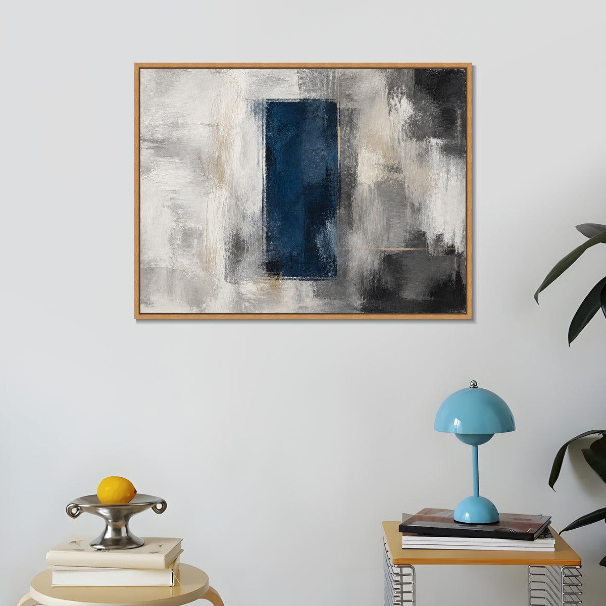 INVIN ART Framed Canvas 100% Handpainted Oil Painting Deep Blue Panel Wall Art