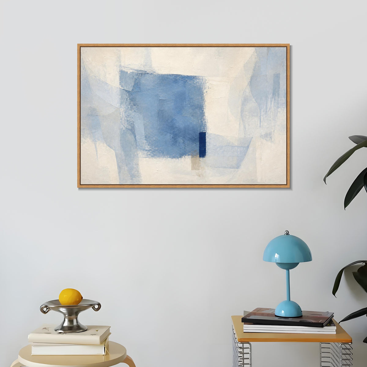 INVIN ART Framed Canvas 100% Handpainted Oil Painting Pale Blue Overlap Wall Art