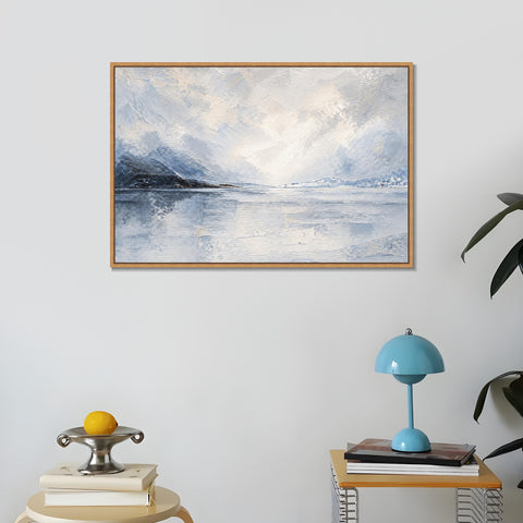 INVIN ART Framed Canvas 100% Handpainted Oil Painting Clear Lake and Distant Mountains Wall Art