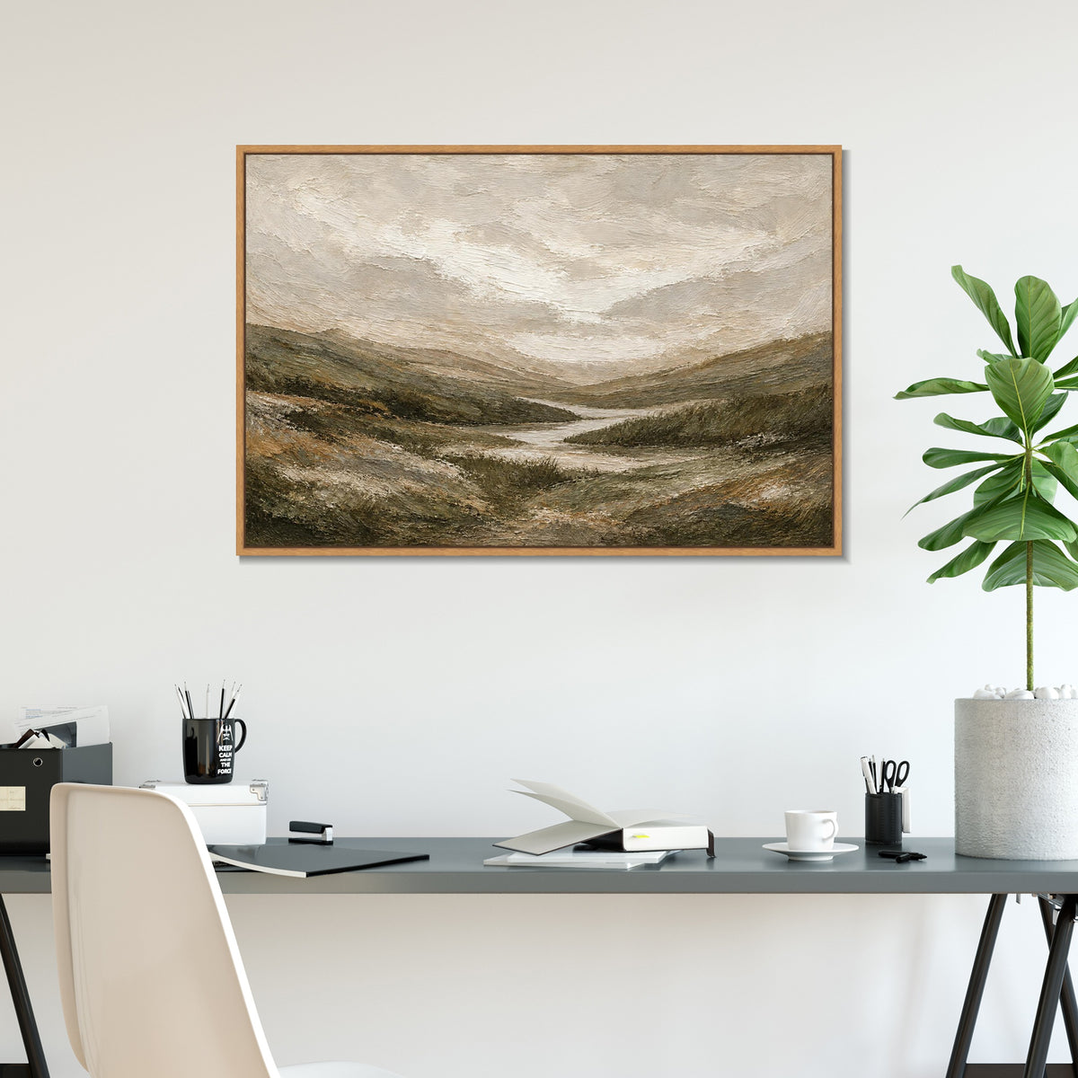 INVIN ART Framed Canvas 100% Handpainted Oil Painting Stream Through the Valley Wall Art