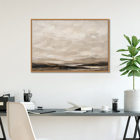 INVIN ART Framed Canvas 100% Handpainted Oil Painting Clouds Over Open Land Wall Art
