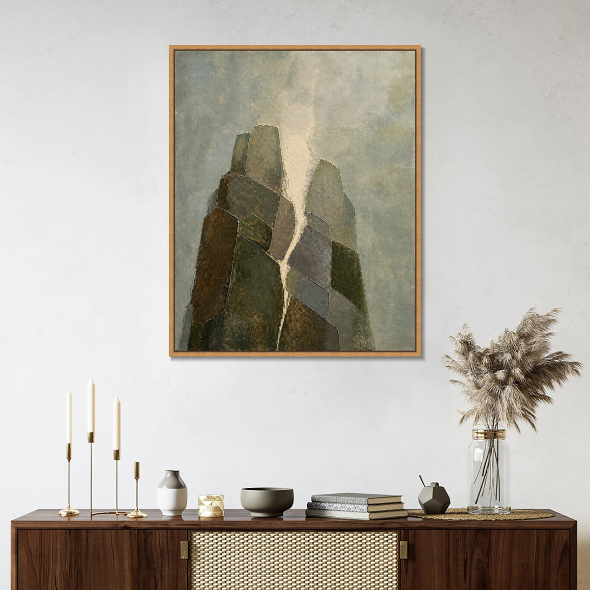 INVIN ART Framed Canvas 100% Handpainted Oil Painting Standing Stone Peaks Wall Art