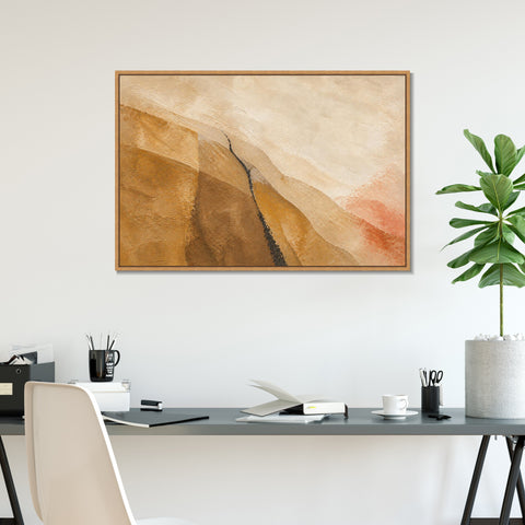 INVIN ART Framed Canvas 100% Handpainted Oil Painting Dark Line Through Ochre Slopes Wall Art