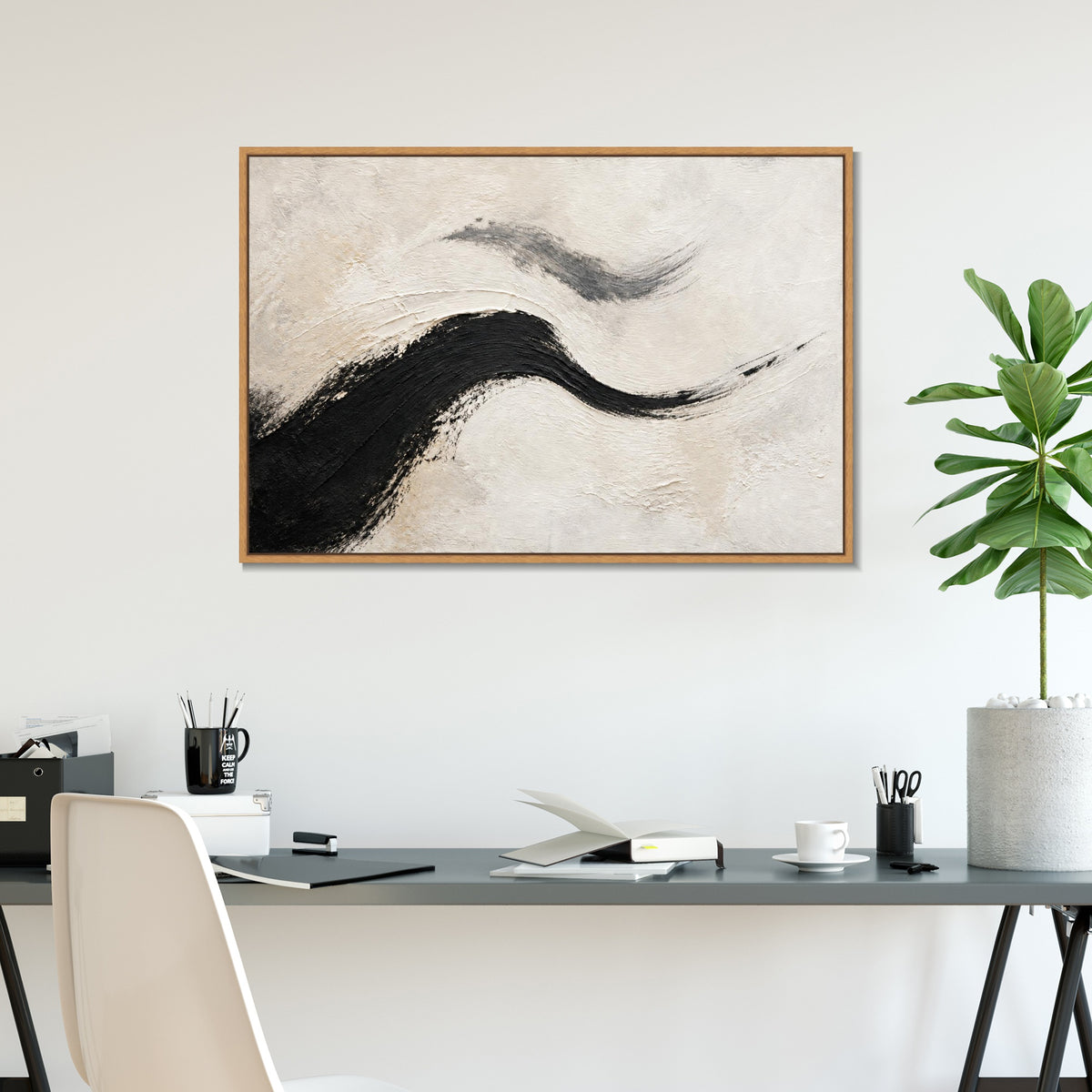 INVIN ART Framed Canvas 100% Handpainted Oil Painting Two Flowing Strokes Wall Art