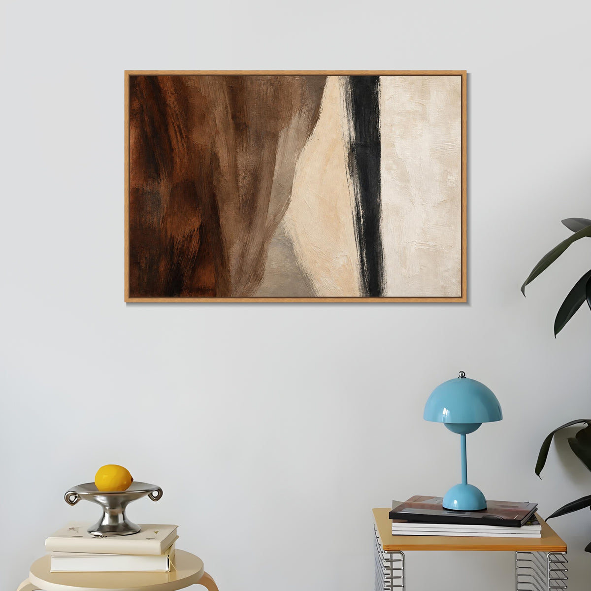 INVIN ART Framed Canvas 100% Handpainted Oil Painting Brown Fields and a Dark Line Wall Art
