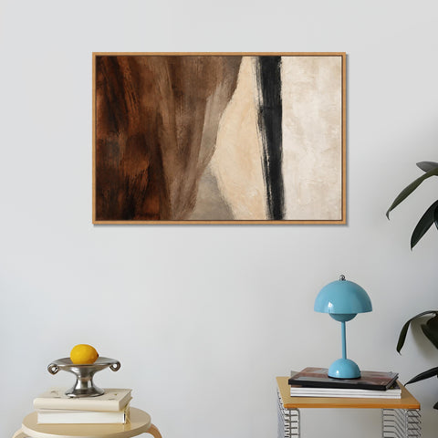 INVIN ART Framed Canvas 100% Handpainted Oil Painting Brown Fields and a Dark Line Wall Art