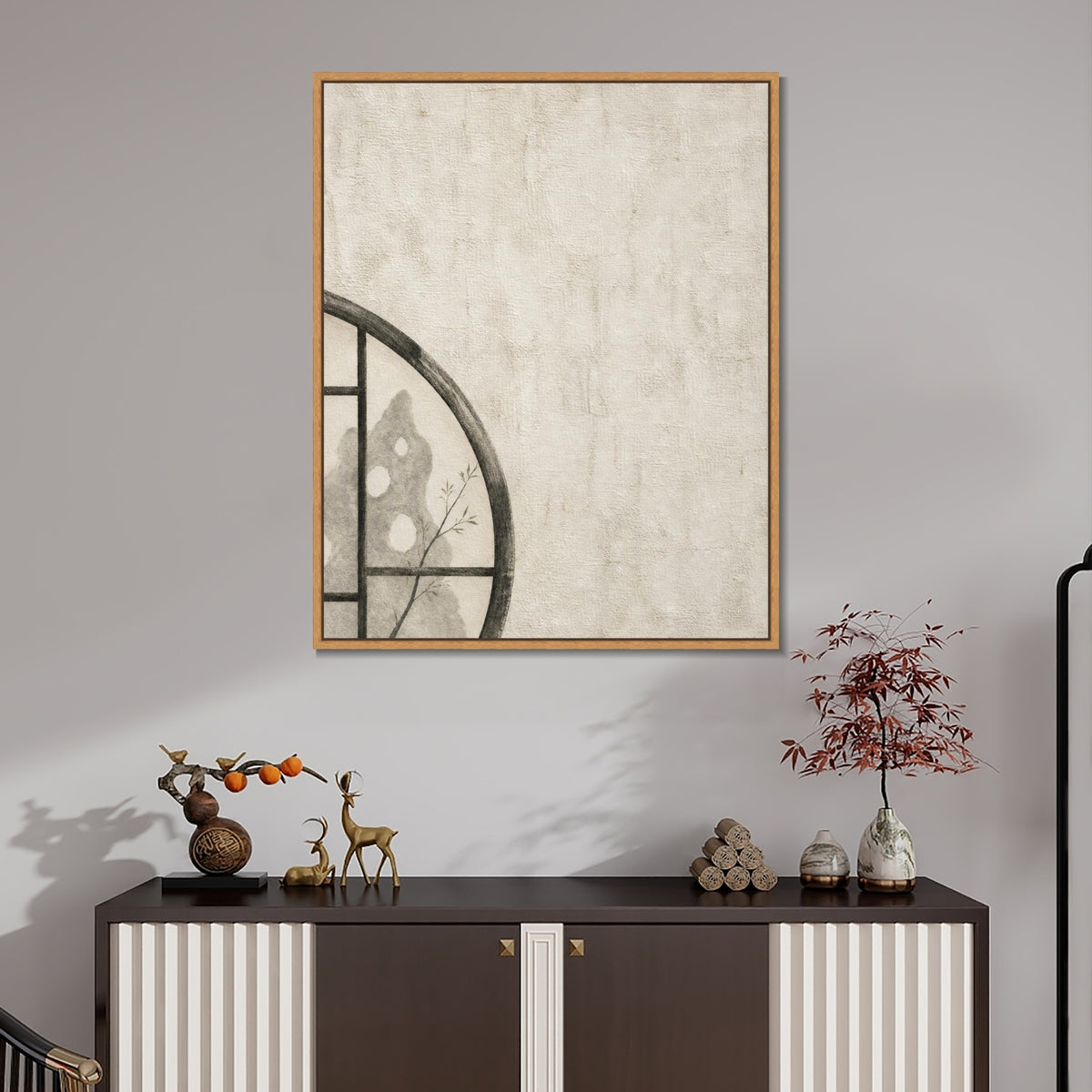 INVIN ART Framed Canvas 100% Handpainted Oil Painting A Corner of the Round Window Wall Art
