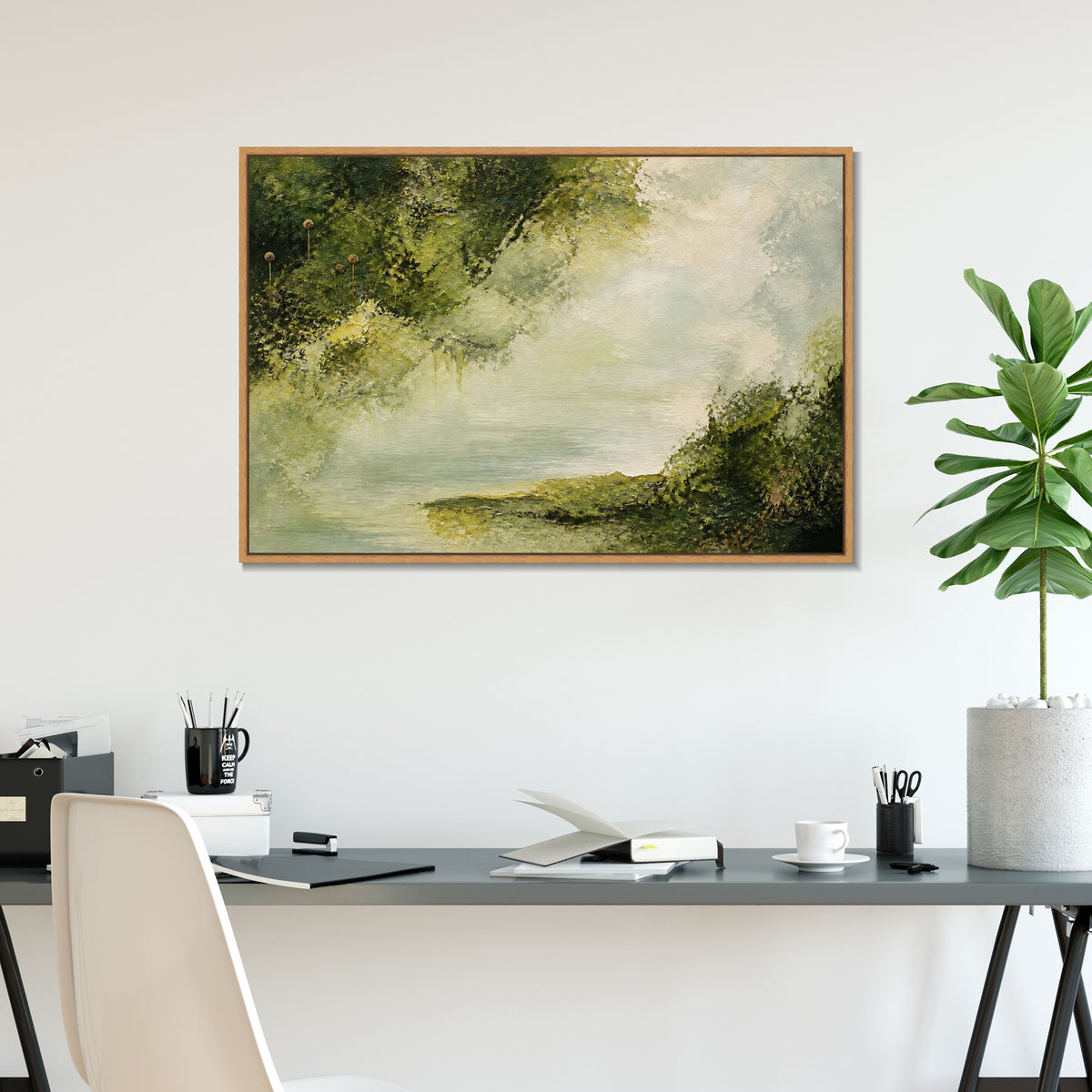 INVIN ART Framed Canvas 100% Handpainted Oil Painting Water Beneath the Woodland Canopy Wall Art