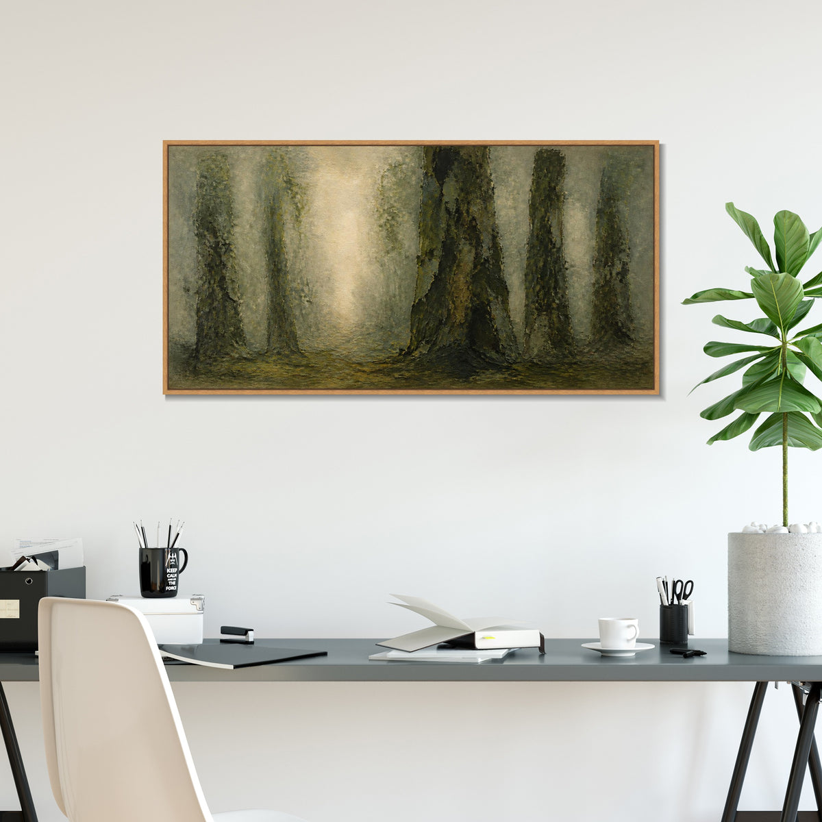 INVIN ART Framed Canvas 100% Handpainted Oil Painting Light in the Old Forest Wall Art