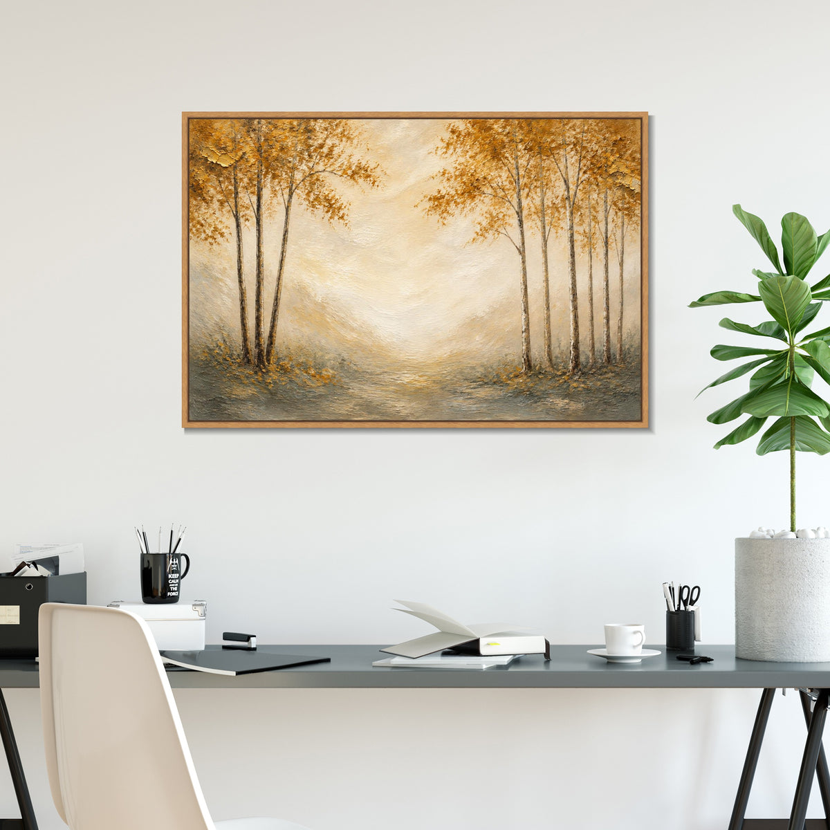 INVIN ART Framed Canvas 100% Handpainted Oil Painting Path Through Autumn Trees Wall Art