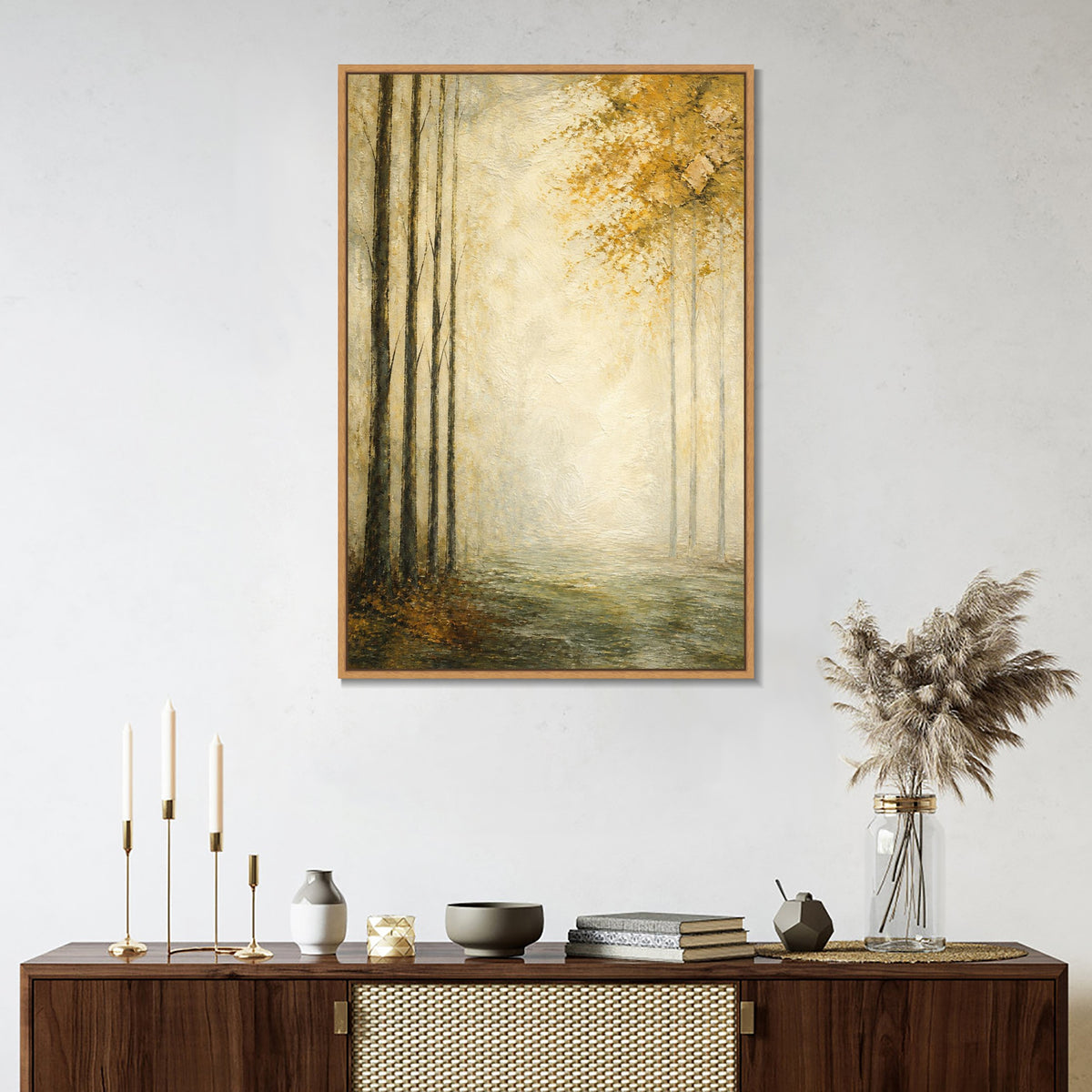 INVIN ART Framed Canvas 100% Handpainted Oil Painting Morning Light at the Forest Edge Wall Art