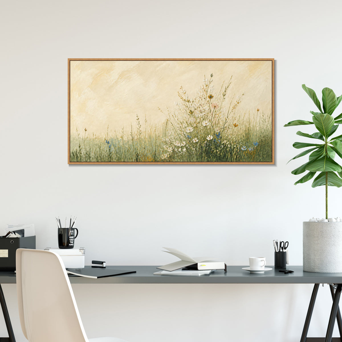 INVIN ART Framed Canvas 100% Handpainted Oil Painting Wildflowers in Warm Light Wall Art