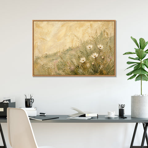 INVIN ART Framed Canvas 100% Handpainted Oil Painting Daisies in the Breeze Wall Art