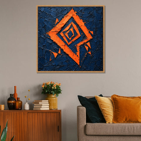 INVIN ART Framed Canvas 100% Handpainted Oil Painting Orange Diamond Fragments Wall Art