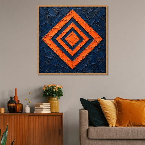 INVIN ART Framed Canvas 100% Handpainted Oil Painting Orange Concentric Diamonds Wall Art