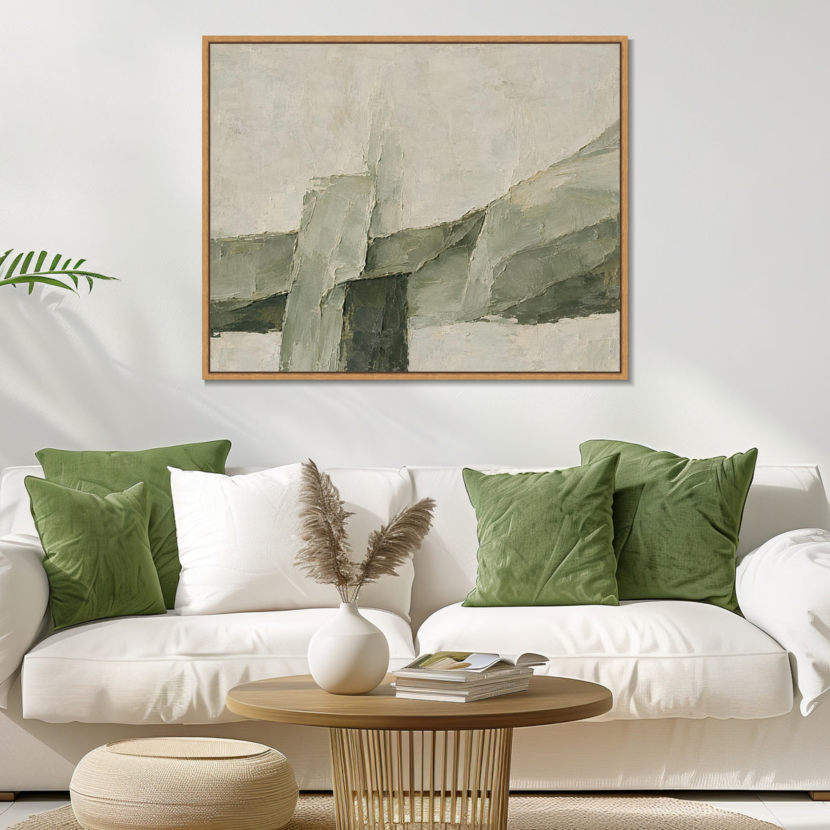 INVIN ART Framed Canvas 100% Handpainted Oil Painting Green Stone Intersections Wall Art