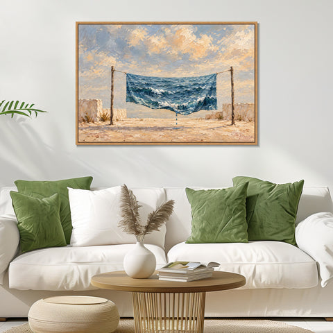 INVIN ART Framed Canvas 100% Handpainted Oil Painting A Sea Hung Out to Dry Wall Art